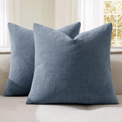 Olive Green Couch Pillow Covers 18x18 Inch, Set of 2 Soft Chenille Decorative Square Throw Pillow Covers Farmhouse for Sofa Living Room Bed