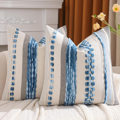 Grey Throw Pillow Covers 18x18 Set of 2 Boho Stripe Pillow Covers Tufted Decorative Pillow Case Accent Pillowcase Farmhouse Cushion Case Nuetral Textured Pillow Cover Spring Home Decor