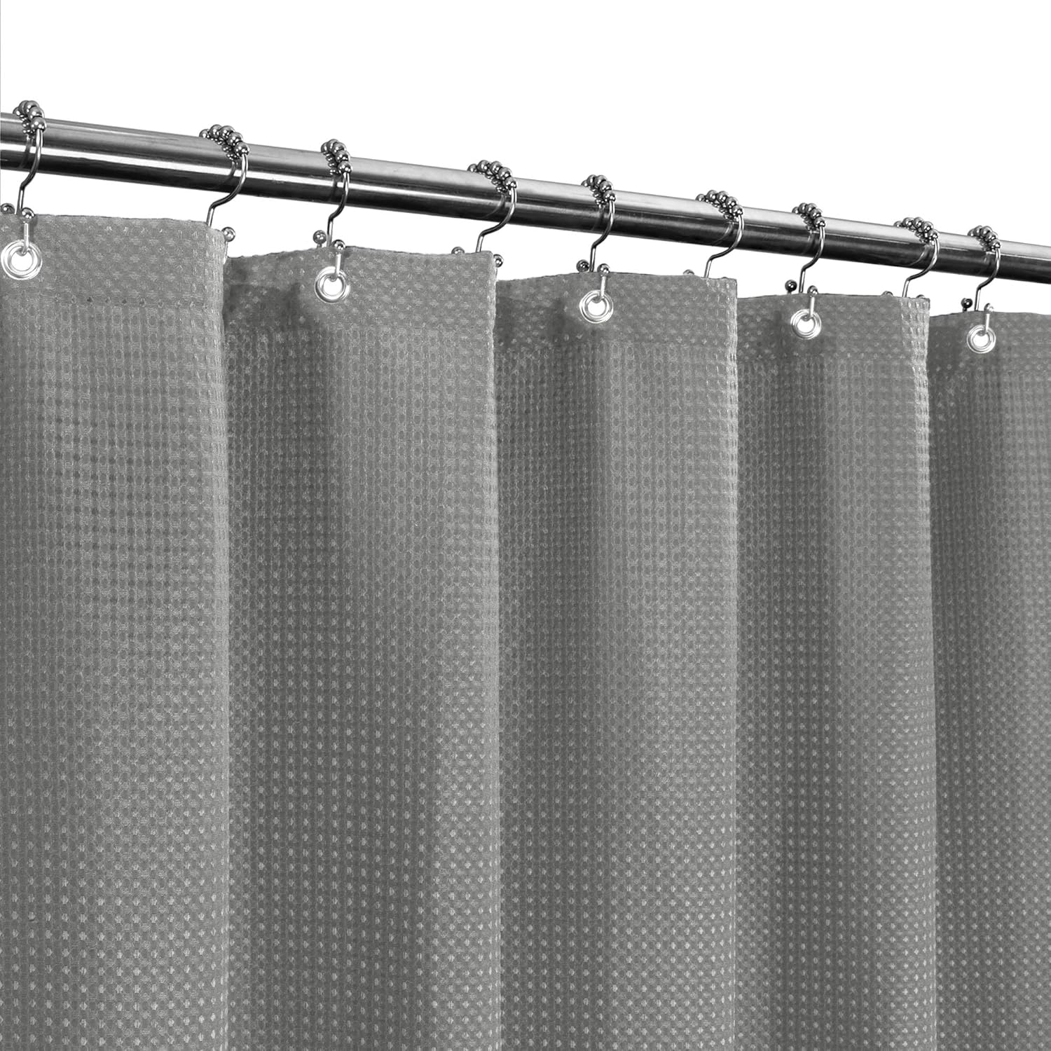 Design Waffle Weave White Shower Curtain Hotel Luxury Quality, Fabric Shower Curtains for Bathroom, Pique Pattern Cloth, Water Repellent and Machine Washable, Standard Size 71" x 72"