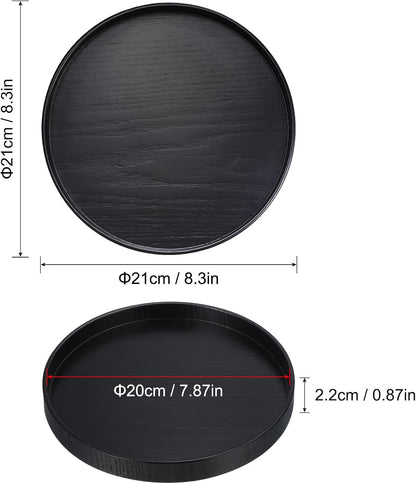 Wood Serving Tray 8 Inch, Round Decorative Platter for Home Decor Kitchen Table Candle Holder, Black