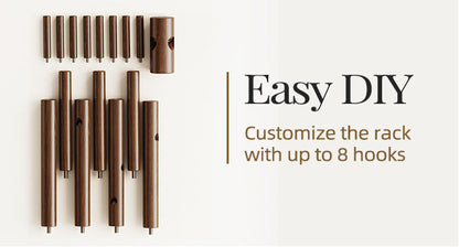 Sturdy Wooden Coat Tree with 8 Hooks, 3 Adjustable Sizes for Clothes, Hat Stand Used in Bedroom/Office/Entryway, Brown