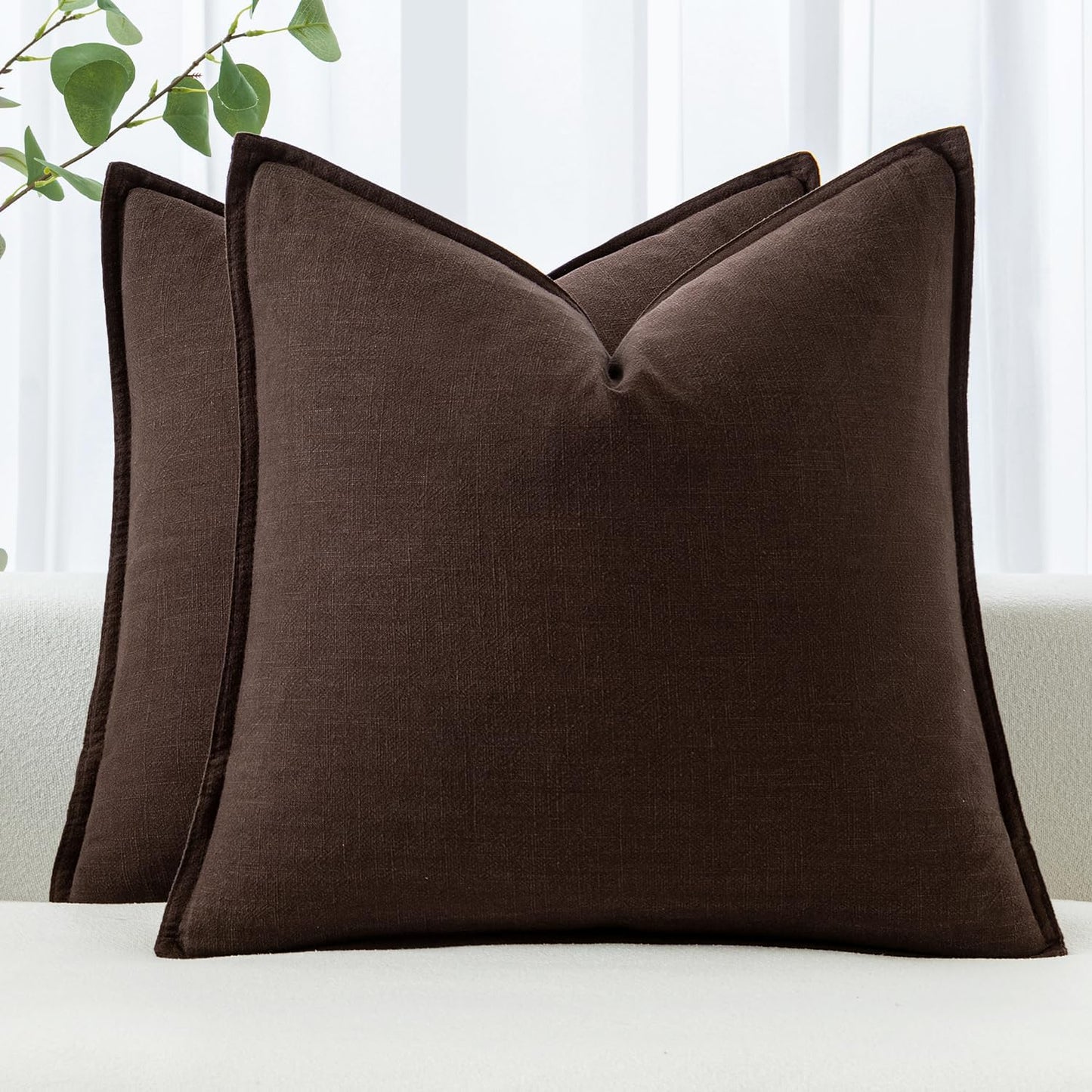 MIULEE Decorative Linen Euro Sham Pillow Covers 24x24 Natural Beige Boho Farmhouse Neutral Couch Throw Pillows for Bed Pack of 2 Accent Modern Pillowcase Sofa Livingroom Home Decor