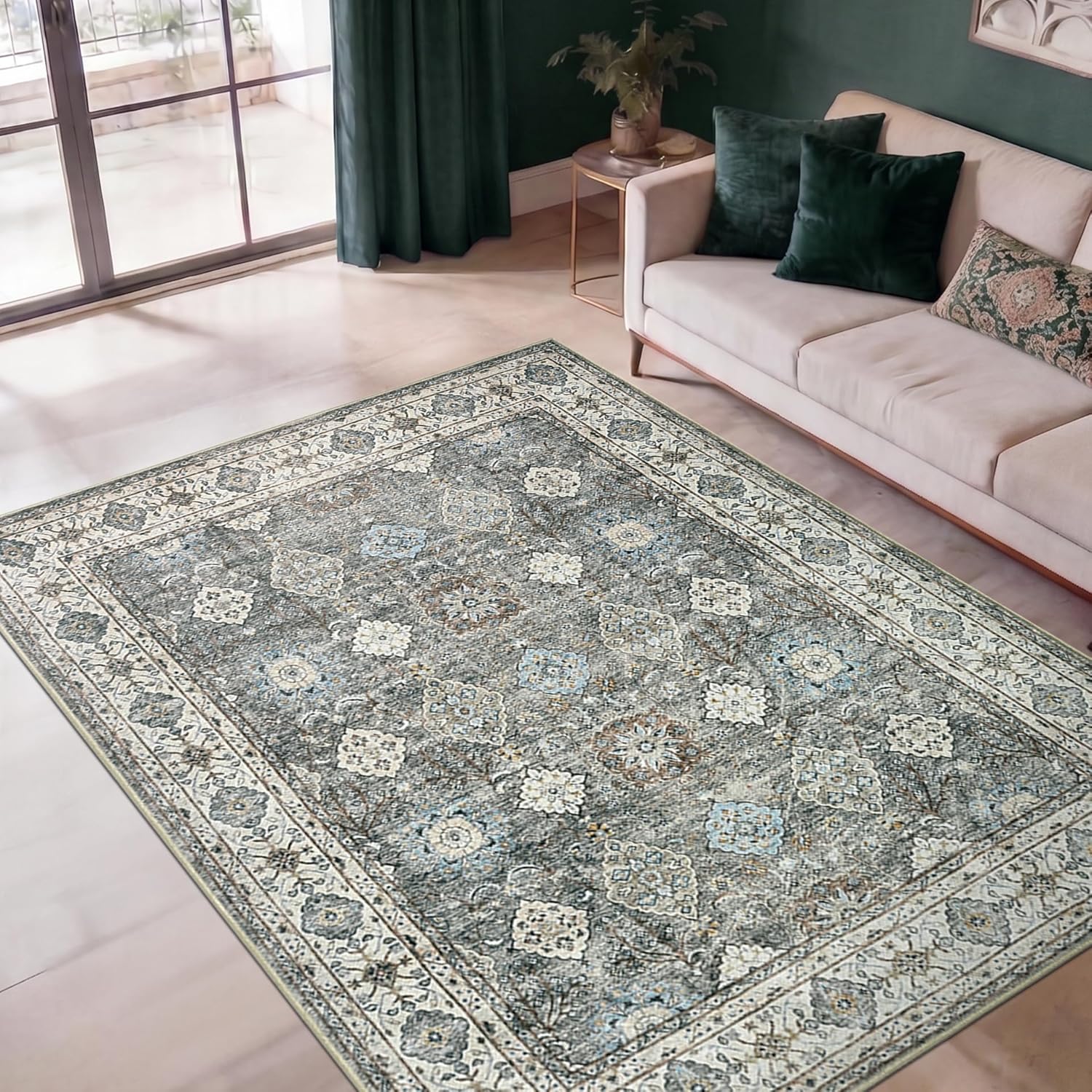 2x3 Rug - Machine Washable Entry Rug with Non-Slip Backing, Ideal for Enteryway, Kitchen, Bathroom, Laundry Room - Vintage, Easy Clean, Durable, Low Pile Rug - (2' x 3')