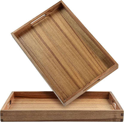 Acacia Wood Serving Tray with Handles - 17-Inch Decorative Wooden Tray - Perfect for Breakfast, Lunch, Dinner, Appetizers, Patio, Ottoman, Coffee Table - Durable Living Room and Couch Tray