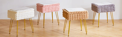 Rectangle Vanity Chair with Storage Space, Footrest Footstool Ottoman, Vanity Stool, Dressing Table Chair, with Anti-Slip Feet, for Makeup Room, Bedroom, Square Grid Pattern, White WBD004W