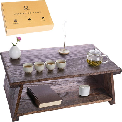 ODOXIA Floor Table for Tea Rituals | Altar Table for Meditation, Mindfulness & More | Low Japanese Floor Platform Chabudai Style | for Sitting On The Floor | Stable Wood Folding Design | Journaling
