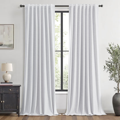 100% Blackout Linen Curtains for Bedroom, Ivory Solid Luxury Decor Thermal Insulation Room Darkening Drapes for Living Room Nursery Back Tab Rod Pocket 42 x 84 Inches, 2 Panels