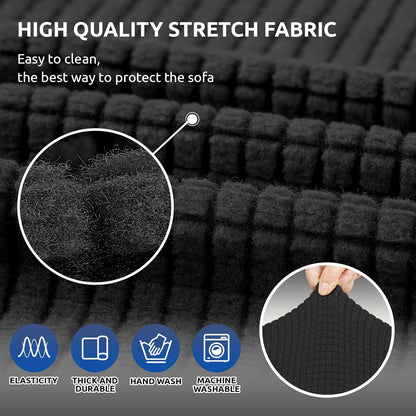 Stretch Sofa Cover Slipcover ，Couch Covers for 3 Cushion Couch Sofa pet Friendly (78"-94") Furniture Protector Sofa with Elastic Bottom for Kids,Dog, Jacquard Small Checked(Large,Black)