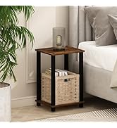 Furinno Basic Coffee Table, 2-Tier Modern Coffee Table with Open Shelf, Easy Assembly Side Table, for Living Room, Bedroom, Home Office, Amber Oak
