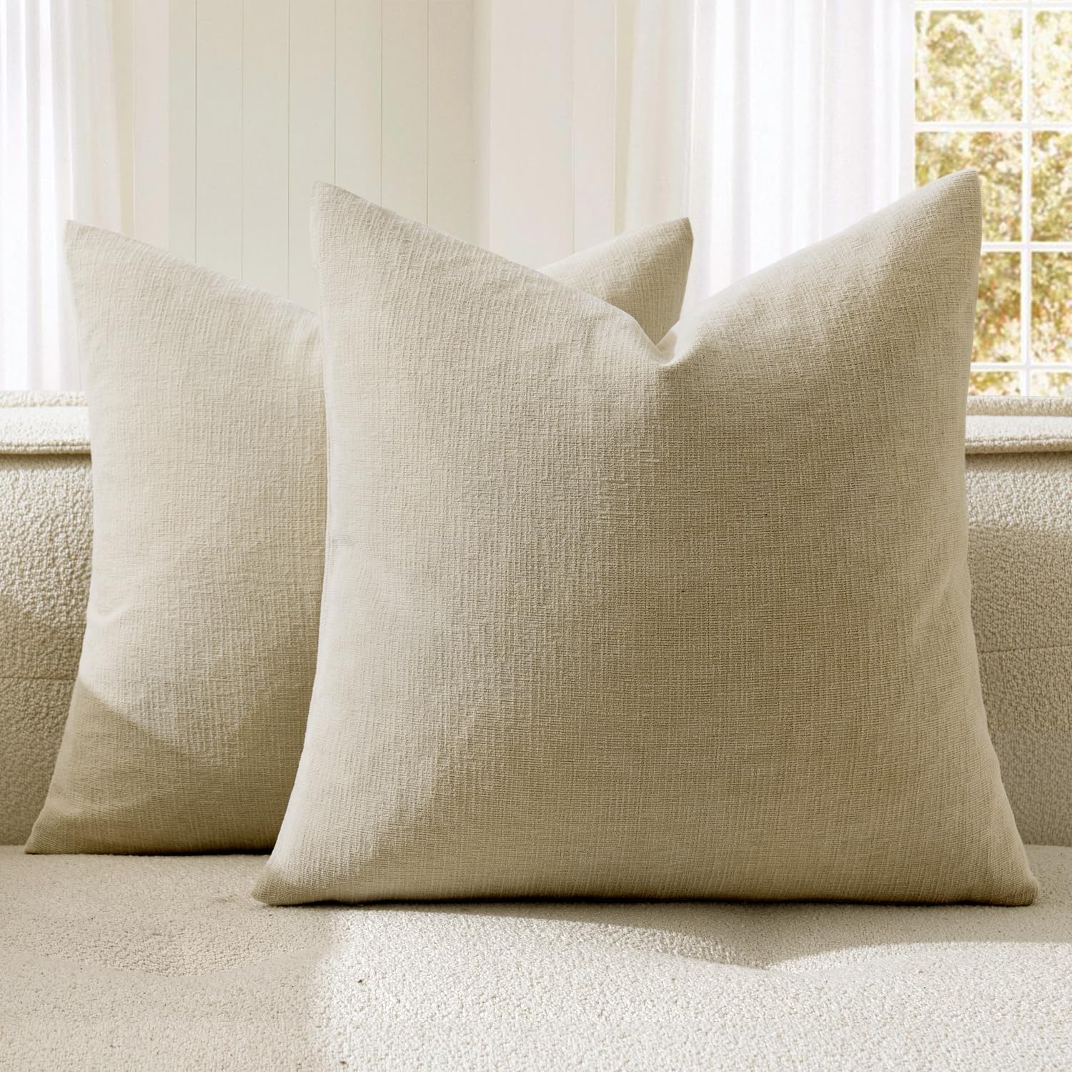 Olive Green Couch Pillow Covers 18x18 Inch, Set of 2 Soft Chenille Decorative Square Throw Pillow Covers Farmhouse for Sofa Living Room Bed