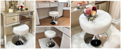 Mid-Century Tufted Adjustable Swivel Makeup Ottoman Stool; Modern Big Size Round Vanity Stool Chair for Bedroom Living Room (White)