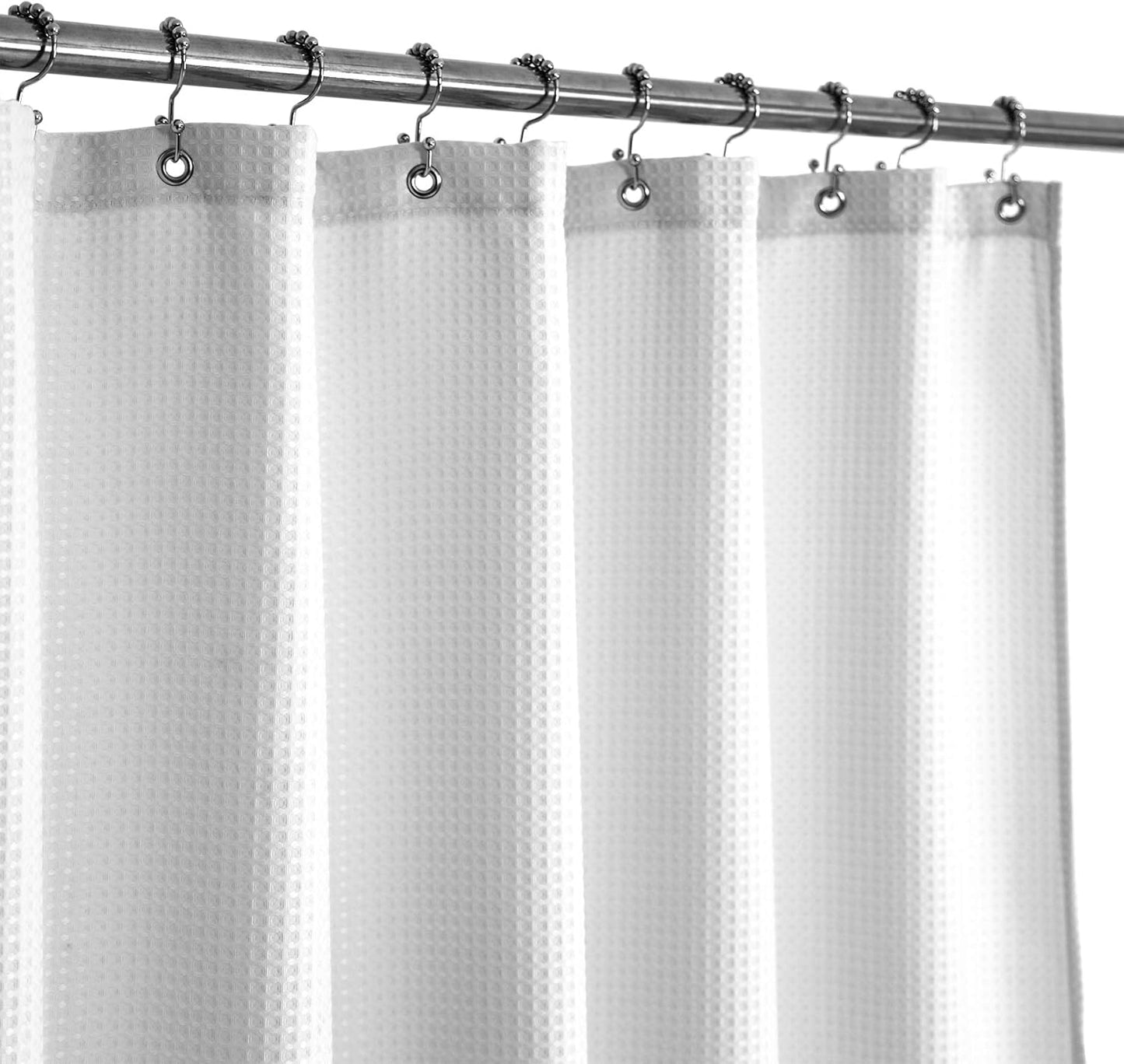 Design Waffle Weave White Shower Curtain Hotel Luxury Quality, Fabric Shower Curtains for Bathroom, Pique Pattern Cloth, Water Repellent and Machine Washable, Standard Size 71" x 72"