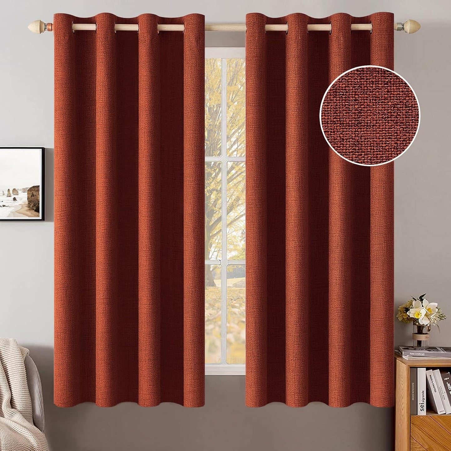 100% Blackout Linen Textured Curtains for Bedroom Solid Thermal Insulated Natural Beige Grommet Room Darkening Curtains & Drapes Luxury Decor for Living Room Nursery 52 x 84 Inch (2 Panels)
