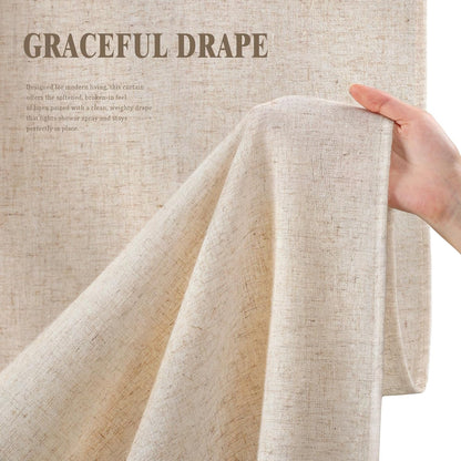 Shower Curtain Beige, Fabric Boho Farmhouse Shower Curtains for Bathroom Cream Cotton Natural Cloth Liner Set 72" W x 72" L
