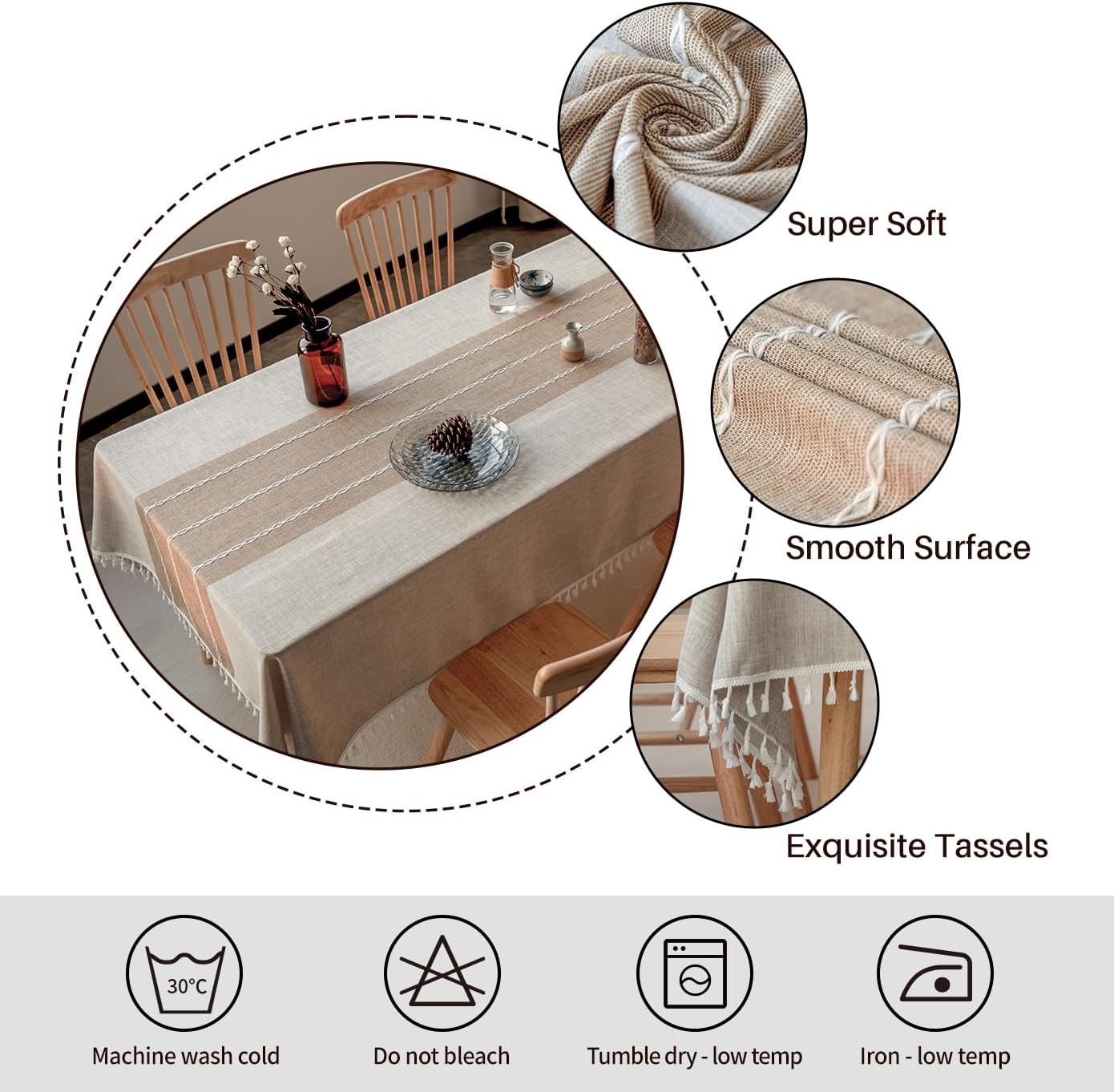 Deep Dream Tablecloths, Waterproof Table Cloth, Linens Wrinkle Free Anti-Fading, Rustic Table Cover Decoration for Kitchen Dinning Christmas (Rectangle/Oblong, 55''x70'',4-6 Seats, Light Coffee)