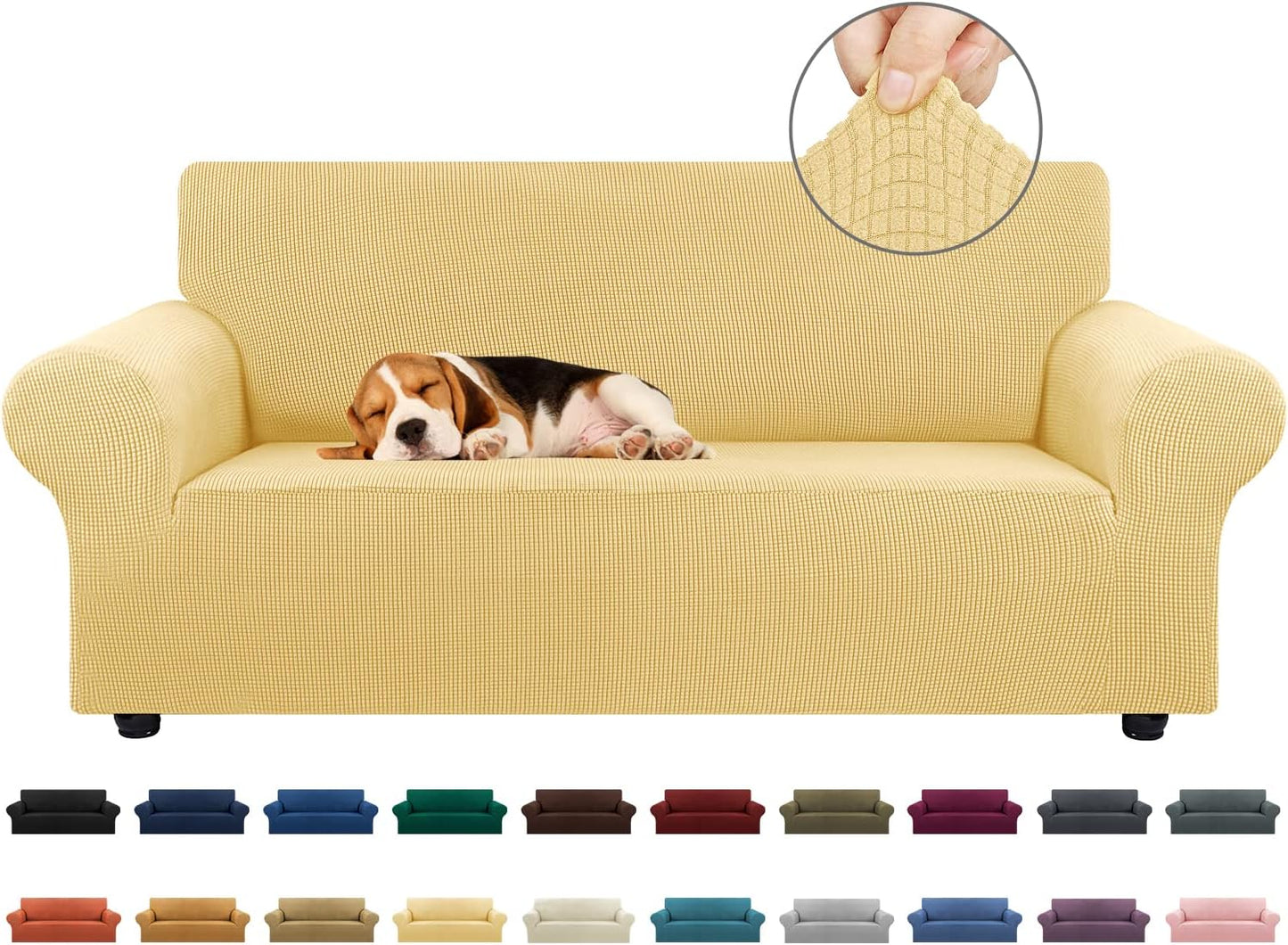 Stretch Sofa Cover Slipcover ，Couch Covers for 3 Cushion Couch Sofa pet Friendly (78"-94") Furniture Protector Sofa with Elastic Bottom for Kids,Dog, Jacquard Small Checked(Large,Black)