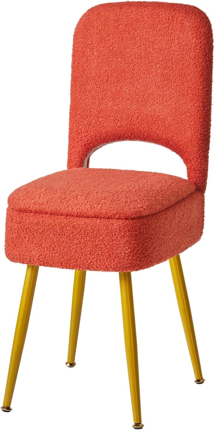Small Storage Vanity Stool with Folding Backrest, 12.99" x 13.78" x 31.5" Square Teddy Velvet Ottoman, Makeup Chair for Living Room, 4 Metal Legs with Anti-Slip Feet, White WBD027W