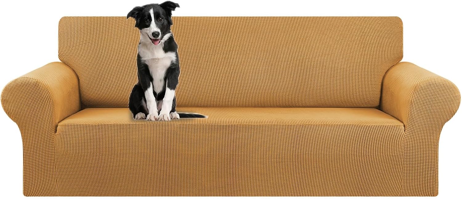 Stretch Sofa Cover Slipcover ，Couch Covers for 3 Cushion Couch Sofa pet Friendly (78"-94") Furniture Protector Sofa with Elastic Bottom for Kids,Dog, Jacquard Small Checked(Large,Black)