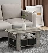 Furinno Basic Coffee Table, 2-Tier Modern Coffee Table with Open Shelf, Easy Assembly Side Table, for Living Room, Bedroom, Home Office, Amber Oak