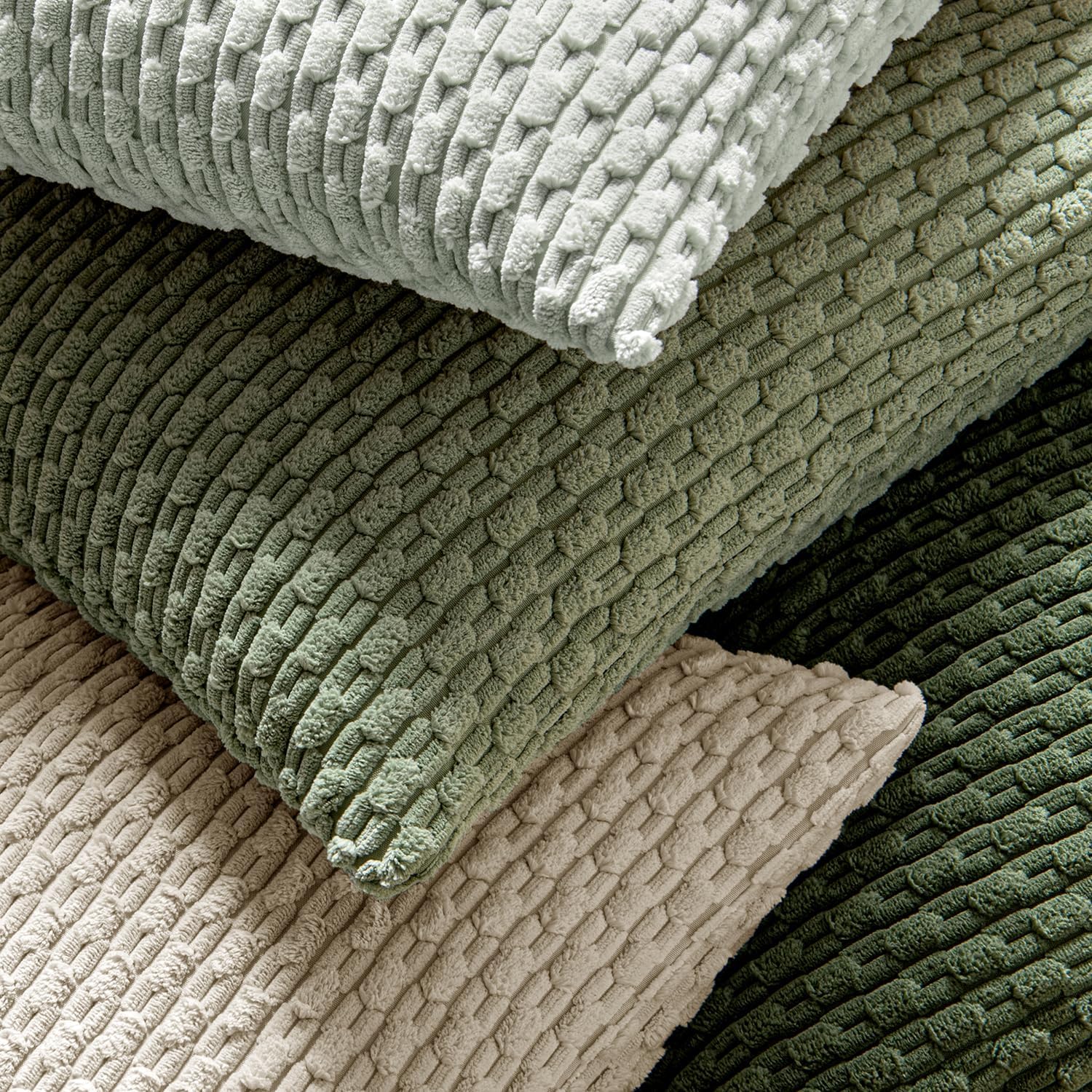 MIULEE Pack of 2 Decorative Throw Pillow Covers 18x18 Inch Soft Boho Striped Textured Corduroy Pillow Covers Spring Modern Farmhouse Home Decor for Couch Bed Sofa Living Room Sage Green